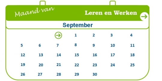 Maand van Leren en Werken in September. Het logo toont de september op een kalender.